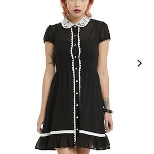 Black Button-Up Lace Collar Chiffon Dress
